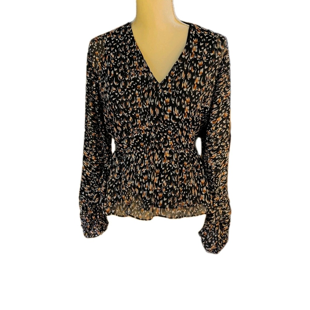 Express Women's Blouse Size XS Balloon Long Sleeves Black Print With Glitter
